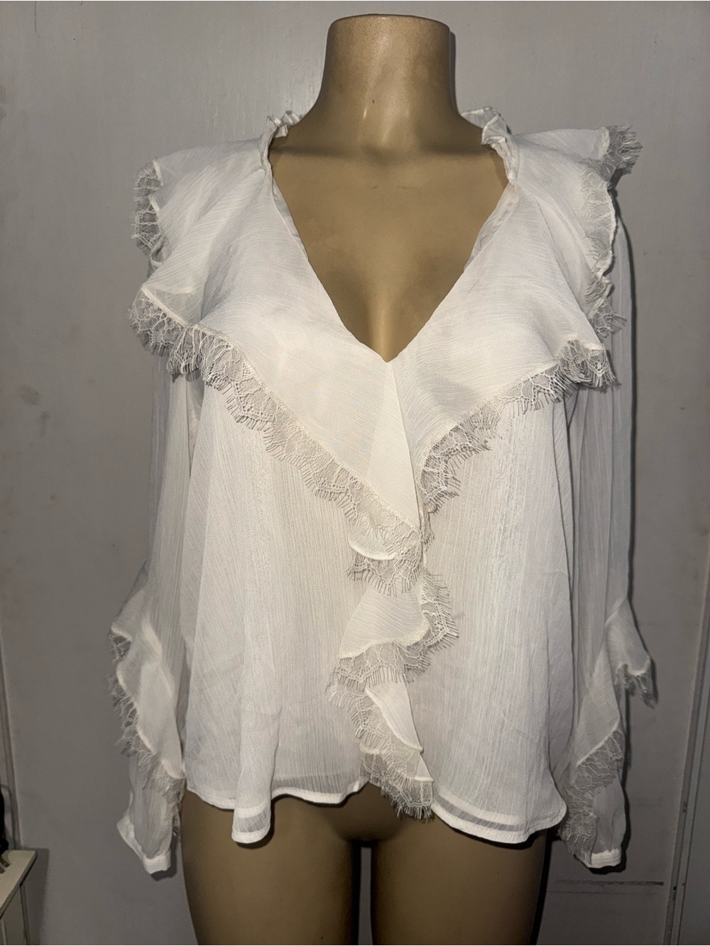 Zara Ruffle V-Neck Peasant Blouse
